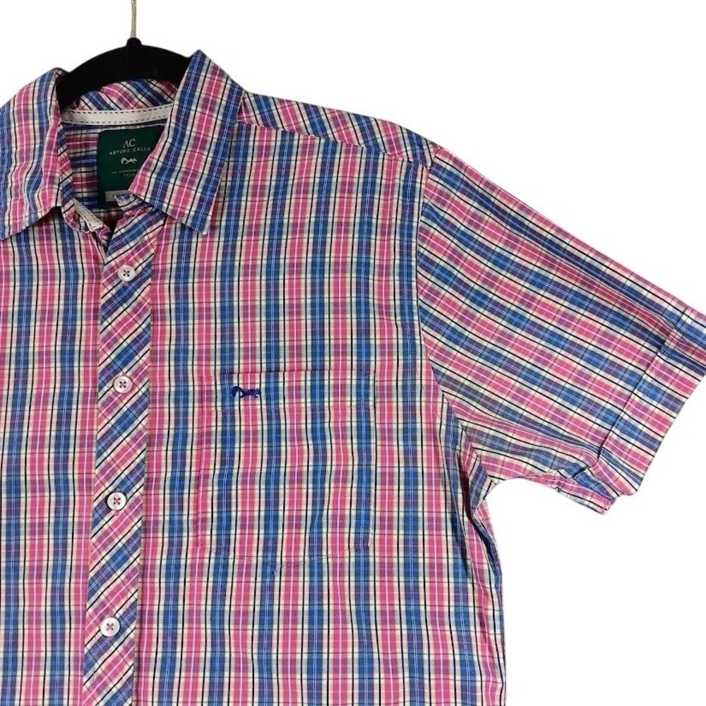 Arturo Calle Shirt Mens‎ Small Multicolor Plaid Short Sleeve Button Front Casual